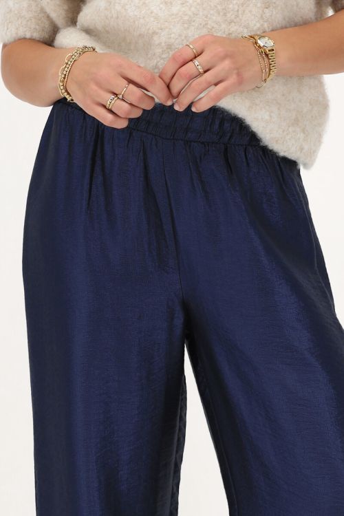Donkerblauwe wide leg broek met elastieken band