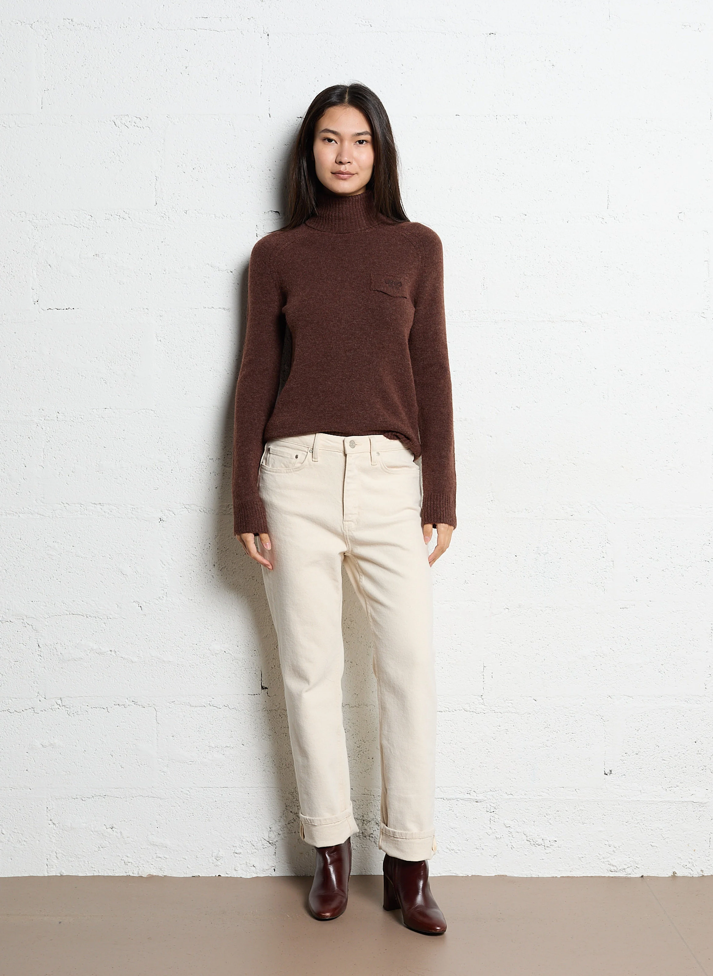 Pull col roulé| Marron