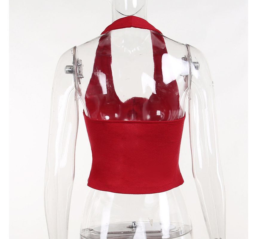 Alizio - Halterhals geribbelde crop top met bloemensplit