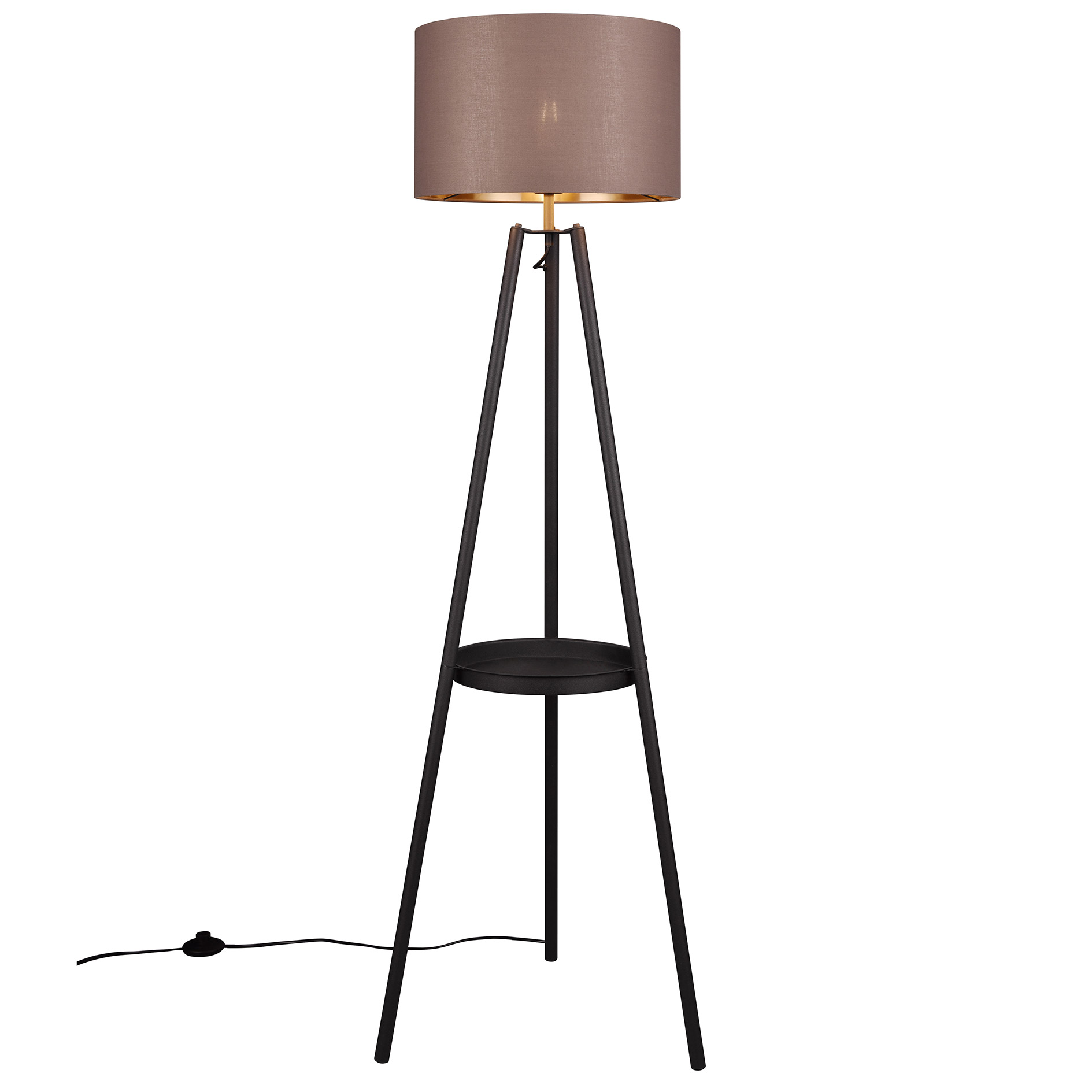Stehleuchte - taupe-gold - schwarz matt - Stoffschirm