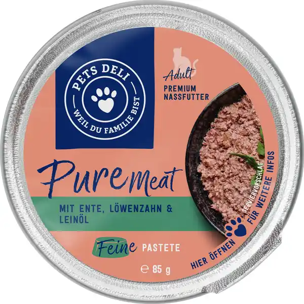 Nassfutter Pure Meat Ente mit Huhn, Löwenzahn & Leinöl für Katzen