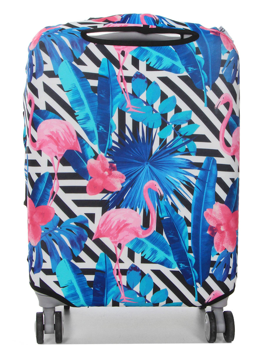 Housse de valise Periea Black & White Stripes with Flamingos S