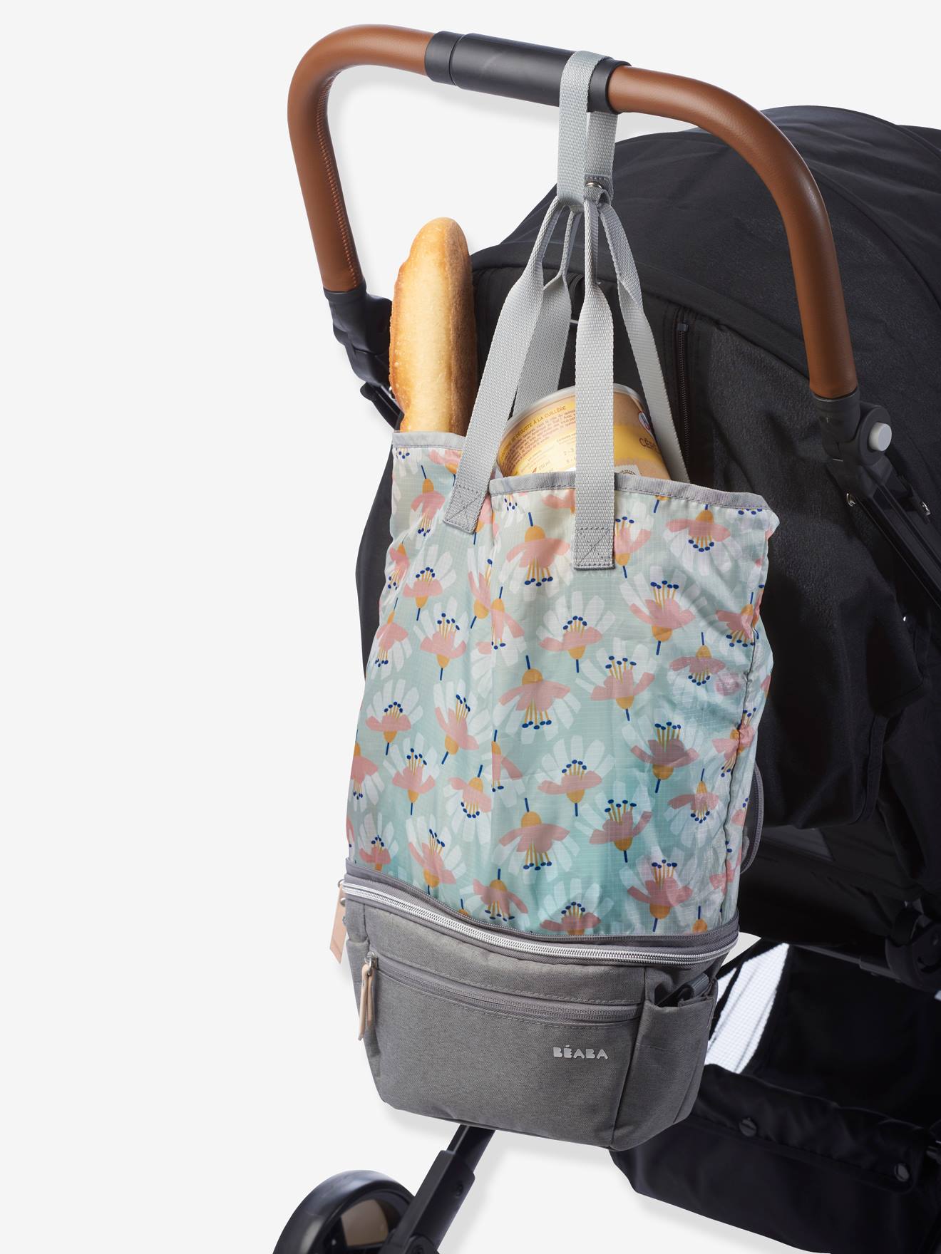 Bolsa para carrinho de bebê BEABA Biarritz, conversível em bolsa de mão, cinza médio liso