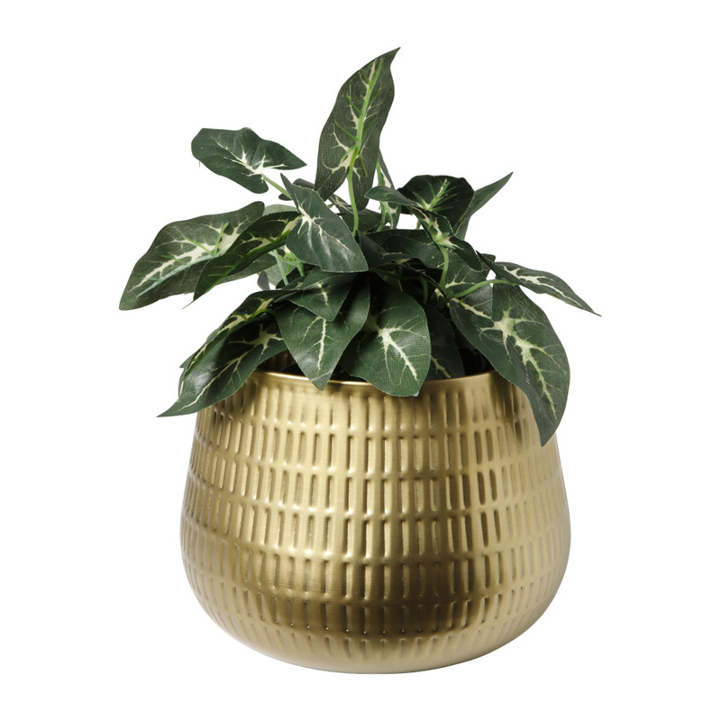 Plantenpot gehamerd - goud - 18x18x22 cm