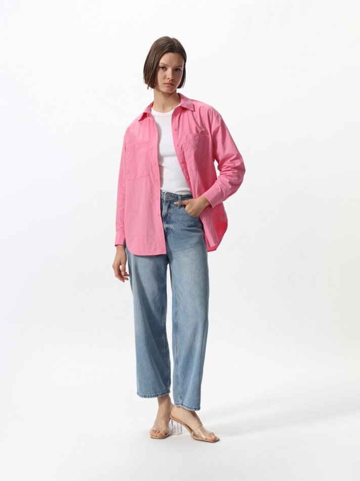Camisa oversized de manga comprida - Rosa claro