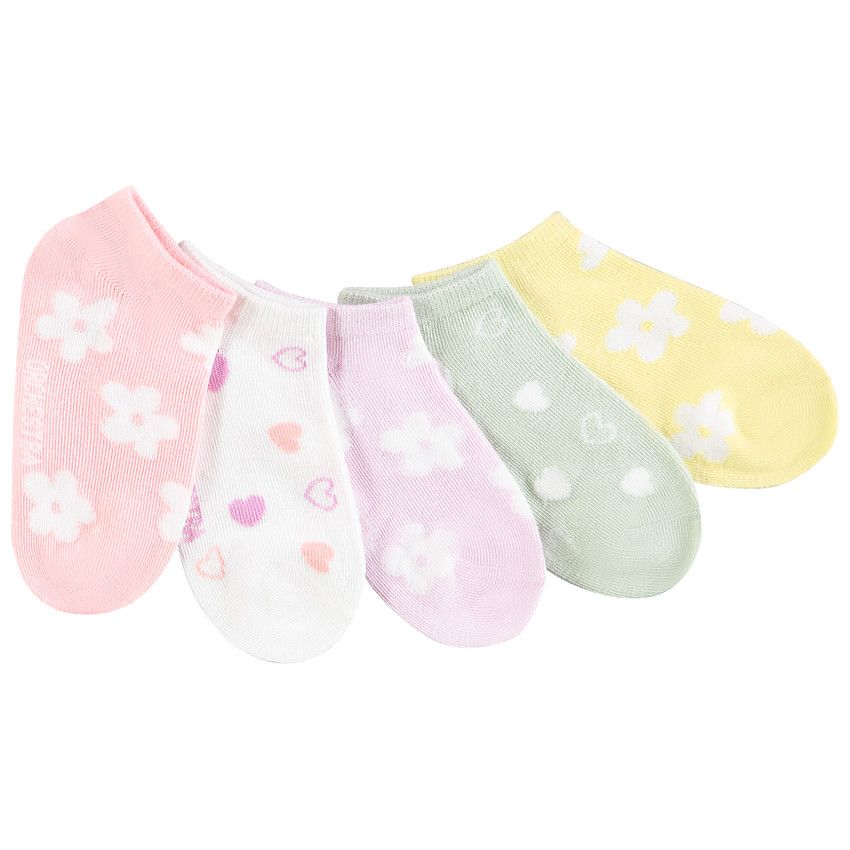 Lot de 5 paires de chaussettes courtes fantaisie pour fille - Rose