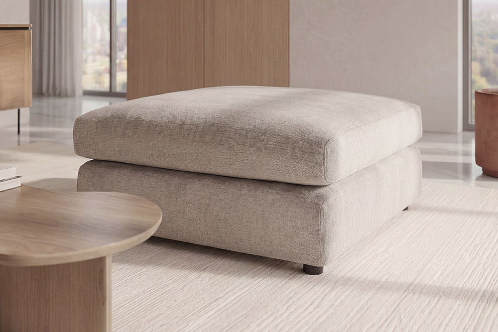 Großer Hocker SOHO 100cm beige Chenillestoff Polsterhocker mit Wellenunterfederung