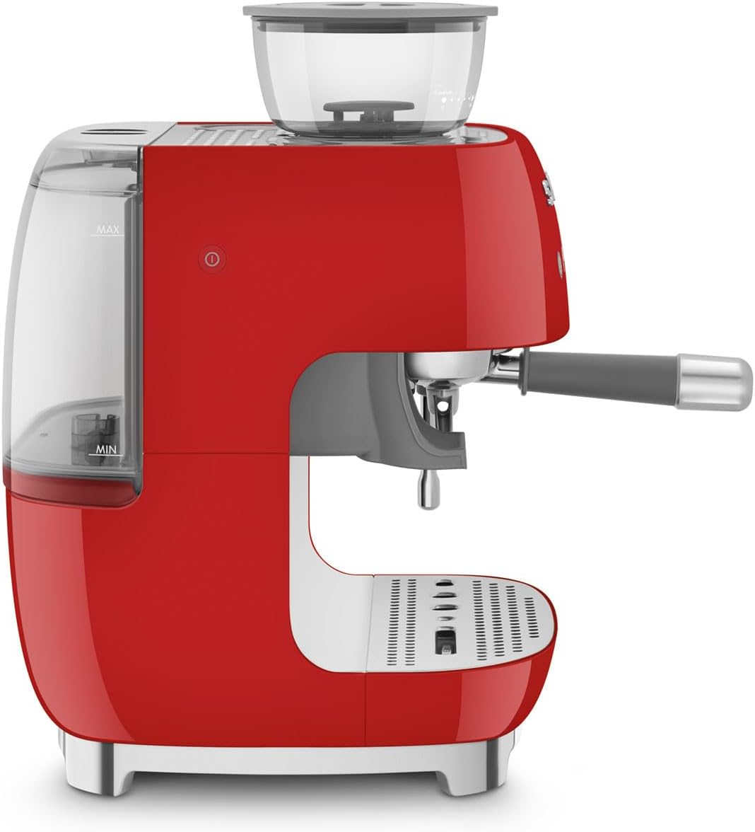 Smeg, Machine à Café Expresso Manuelle EGF03CREU, avec Broyeur à Grain Intégré, Thermoblock, 4 Niveaux de Température, Buse Vapeur et Manomètre, Réservoir 1 L, Dimensions Compactes, 1350W, Crème