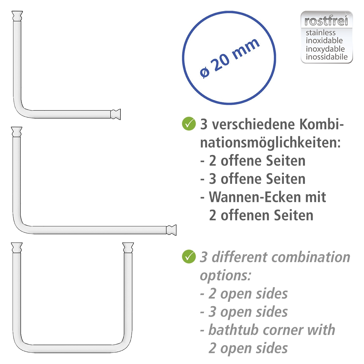 Wenko hoekstang universeel ø20mm chroom