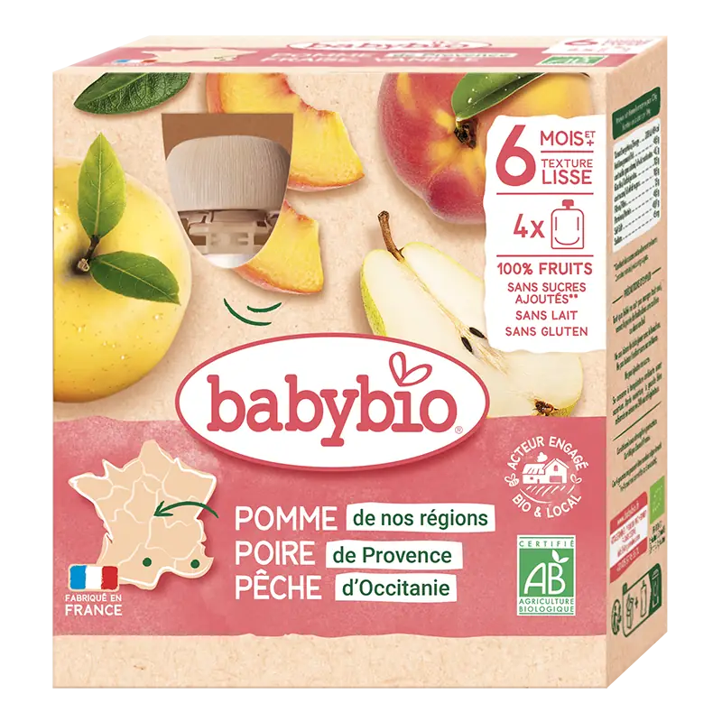 Pomme De Nos Regions Poire De Provence Peche D'occitanie - Pack de 4 gourdes de 90g