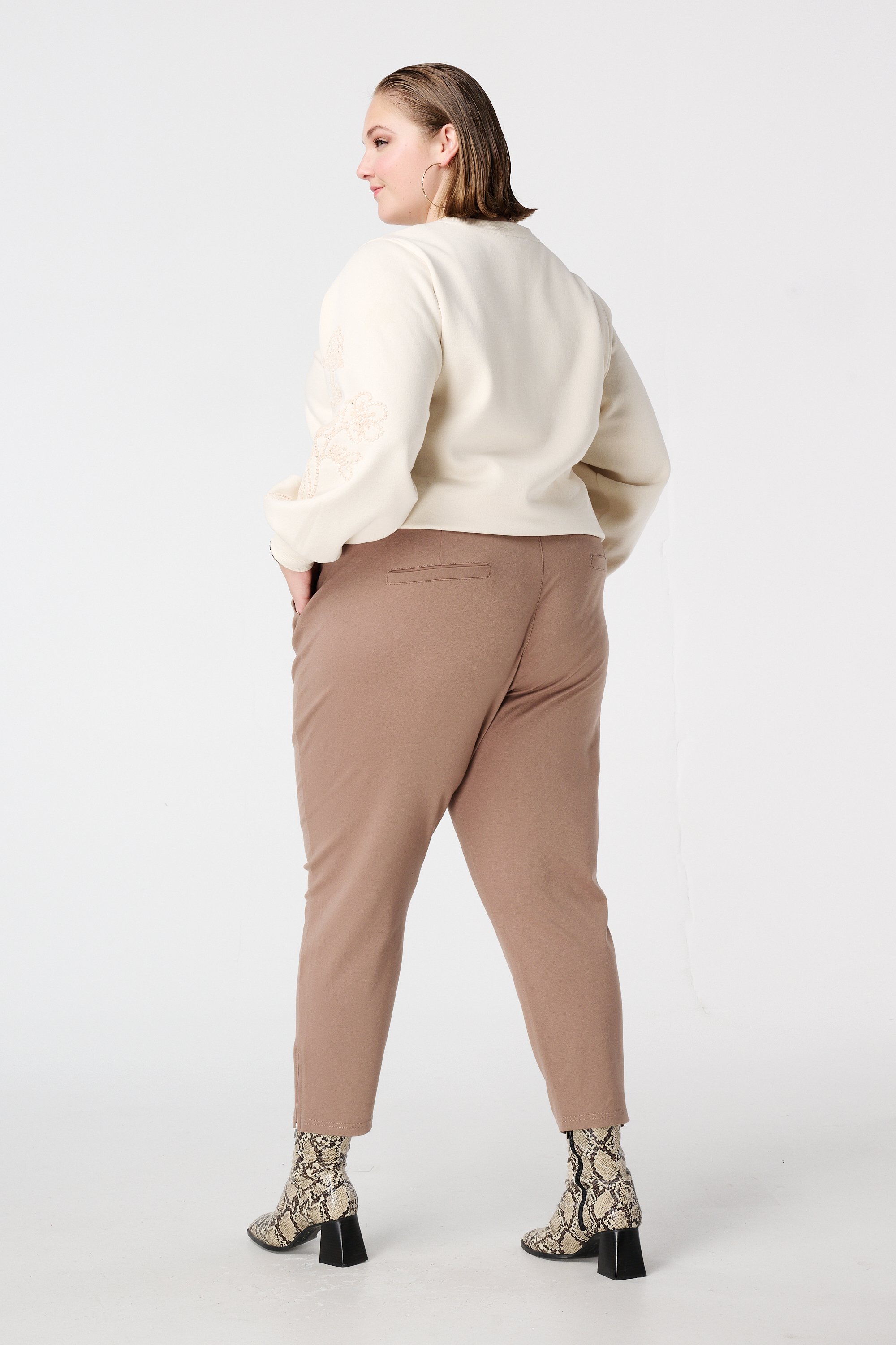 Broek met elastische tailleband Donker zand