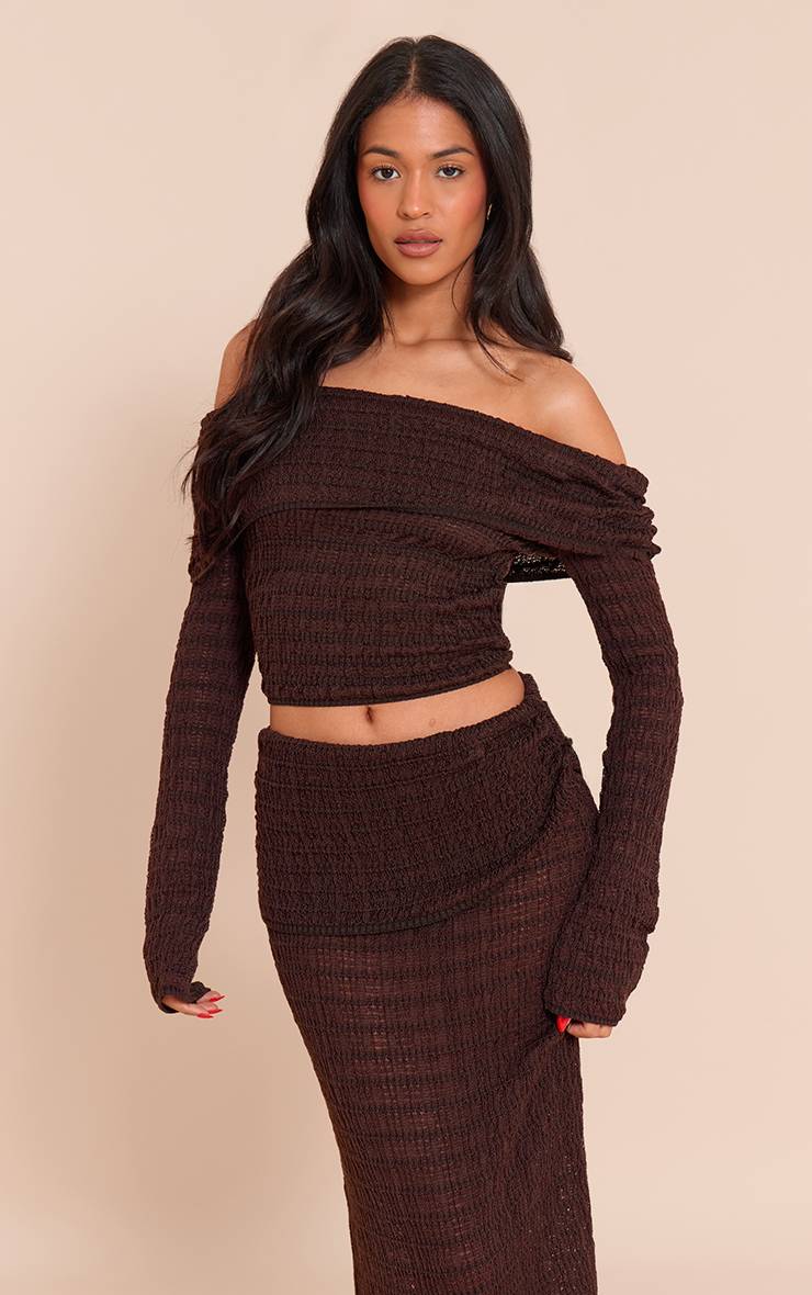 Chocolat Jupe Longue En Maille Texturée À Taille Repliée Tall