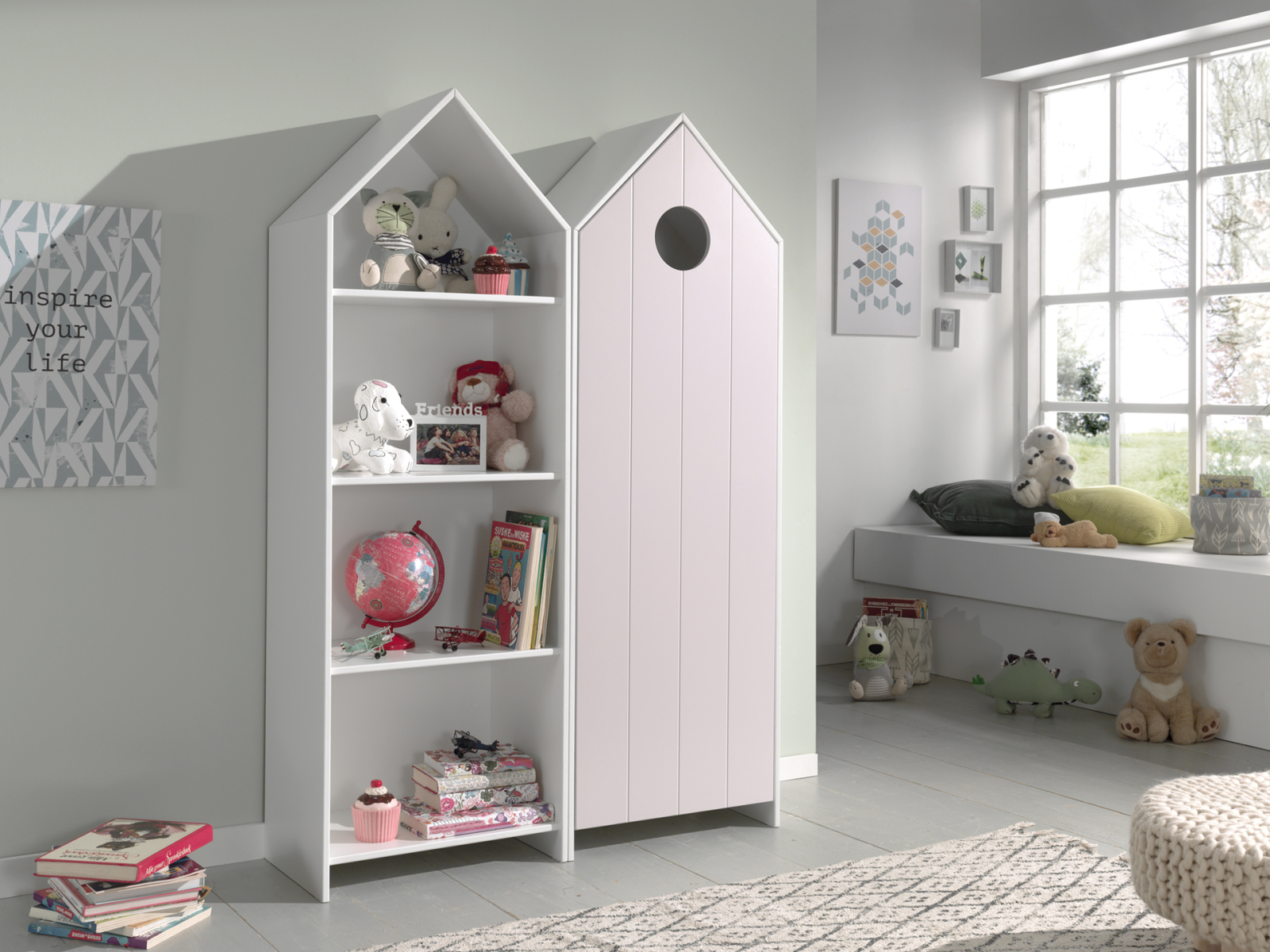 2er-Schrank-Set CASAMI - weiß-rosa - Strandhaus-Design - 115 cm breit