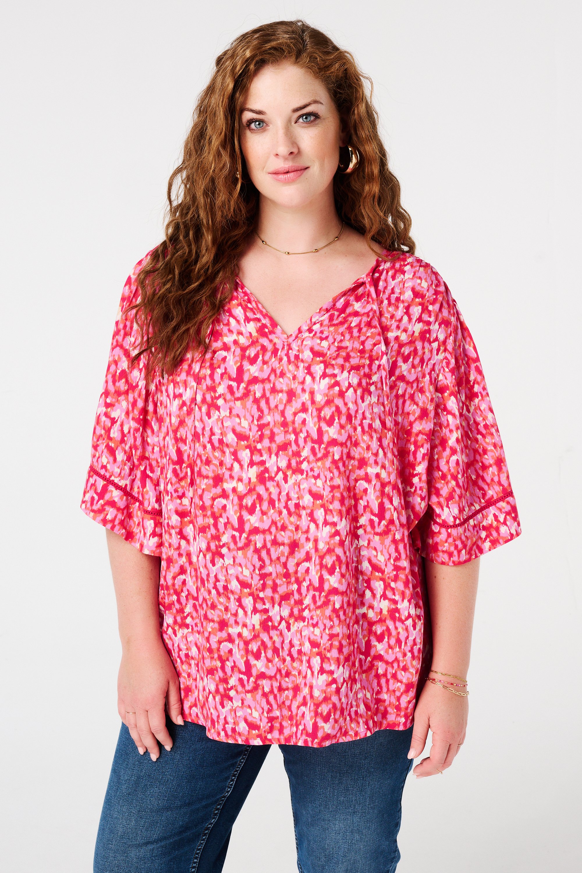 Blouse met print en strikdetail Multi Pink