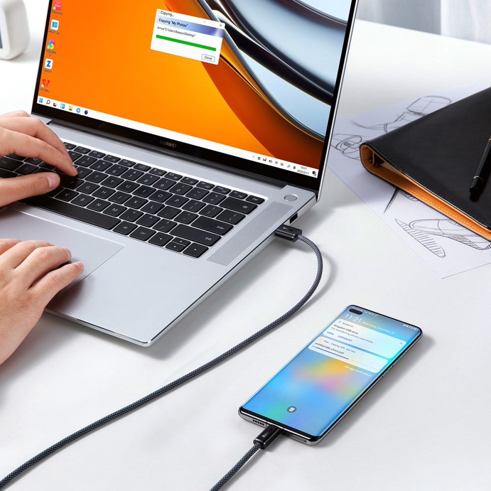 (1m) 100W Dynamic USB auf USB C Nylon Ladekabel Fast Charging Datenkabel - Schwarz