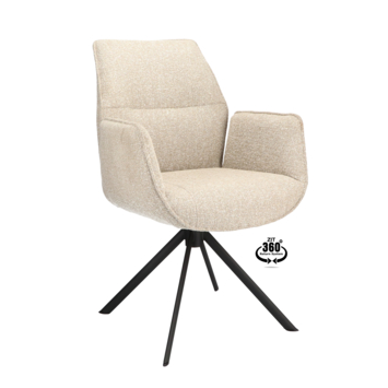 Eetkamerstoel Onne Lia beige jacquard stof met armleuning