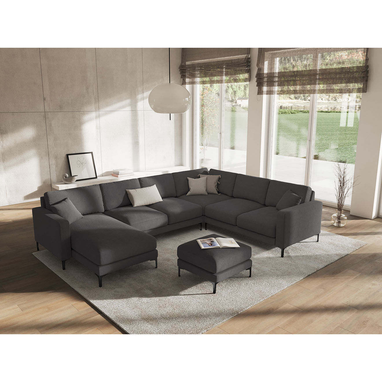 Mazzini Sofas Canapé Panoramique droit Venus 6 Places gris foncé - 326x236x90 cm