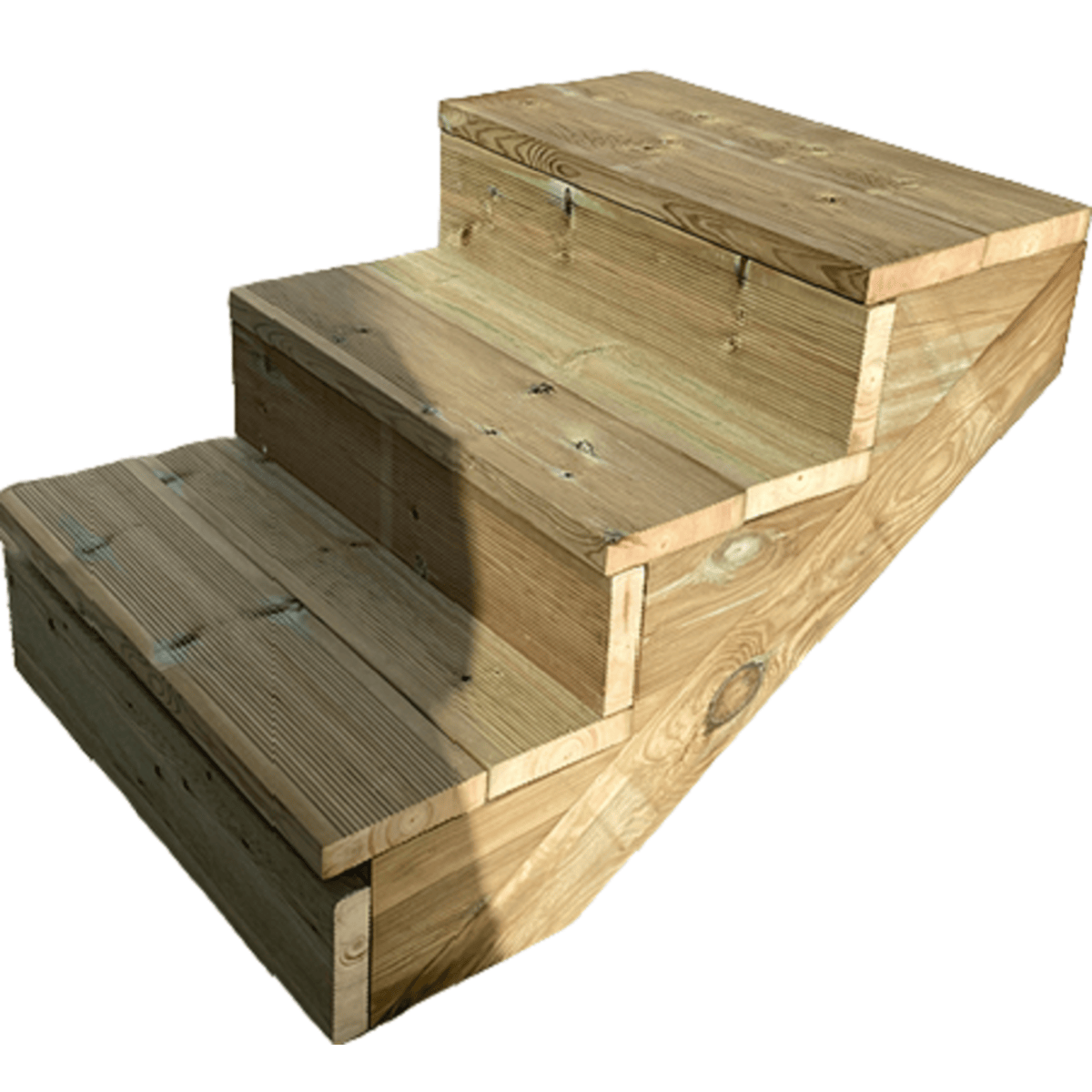Tuintrap, buitentrap, terrastrap, hout, 54 cm hoog, 3 treden, 80 cm breed, met stootborden