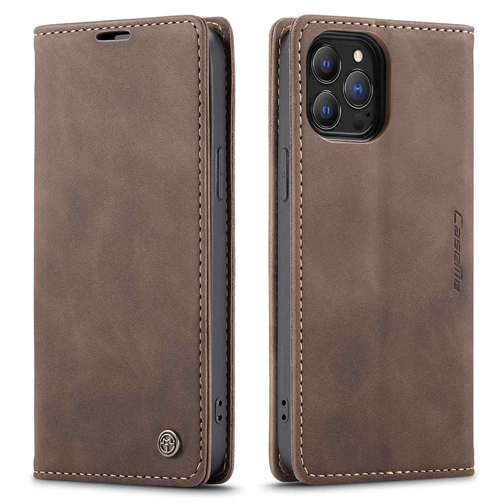 iPhone 13 Pro Leder Tasche Flip Wallet Etui mit Kartenfächern - Dunkelbraun