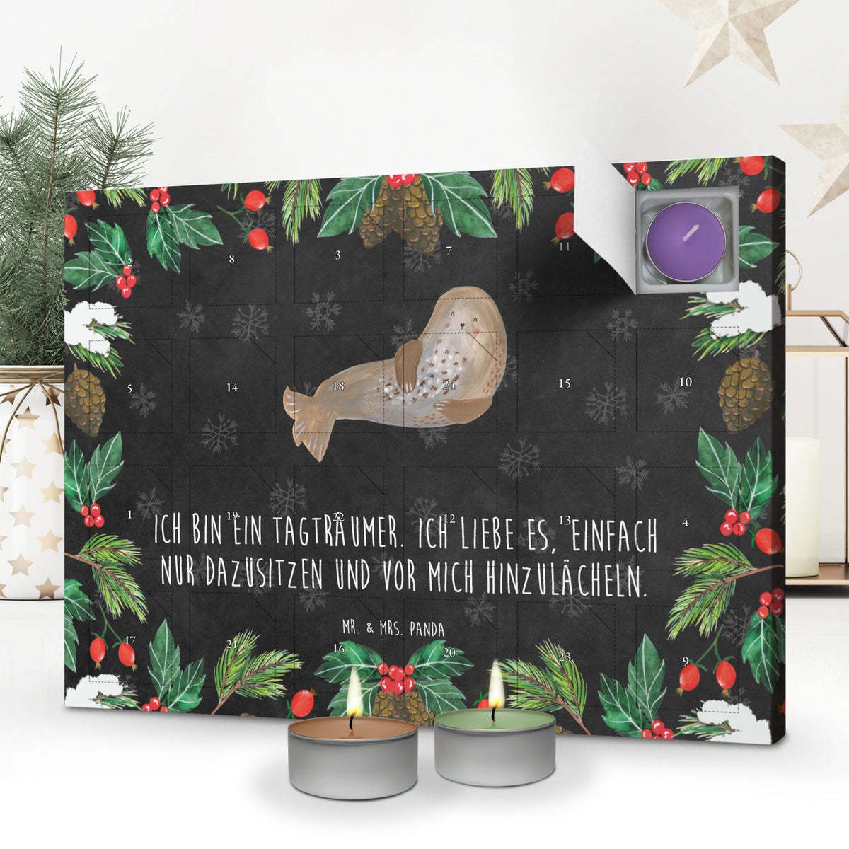 Mr. & Mrs. Panda Geurkaars Adventskalender Zegel Lachend - Zwart