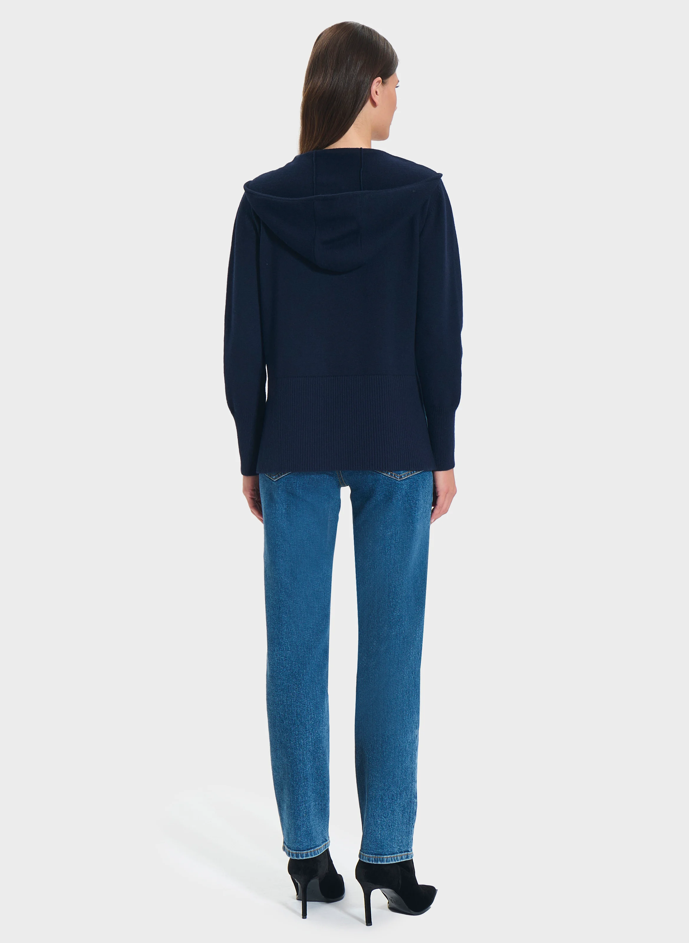 NOVALIE - Pull col V en laine mélangée| Bleu