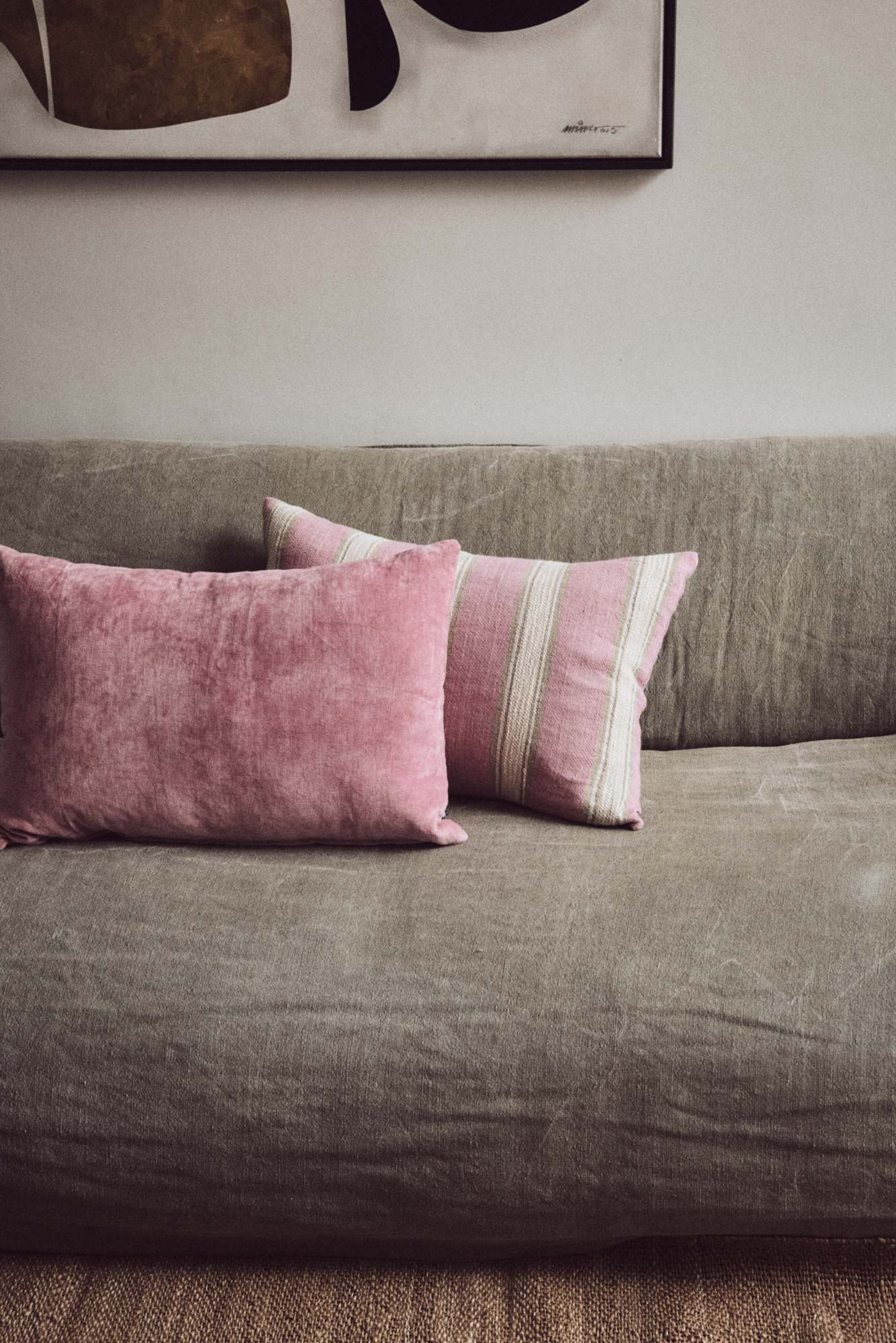 Sierkussen Woven striped blush 60x40 cm