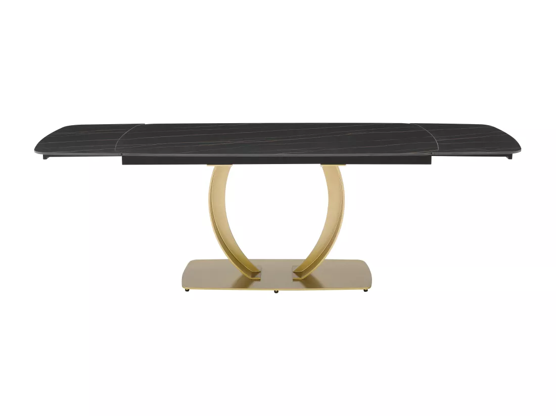 Table à manger extensible 6 à 10 personnes en céramique et métal doré - Effet marbre noir - OLIFIA de Maison Céphy
