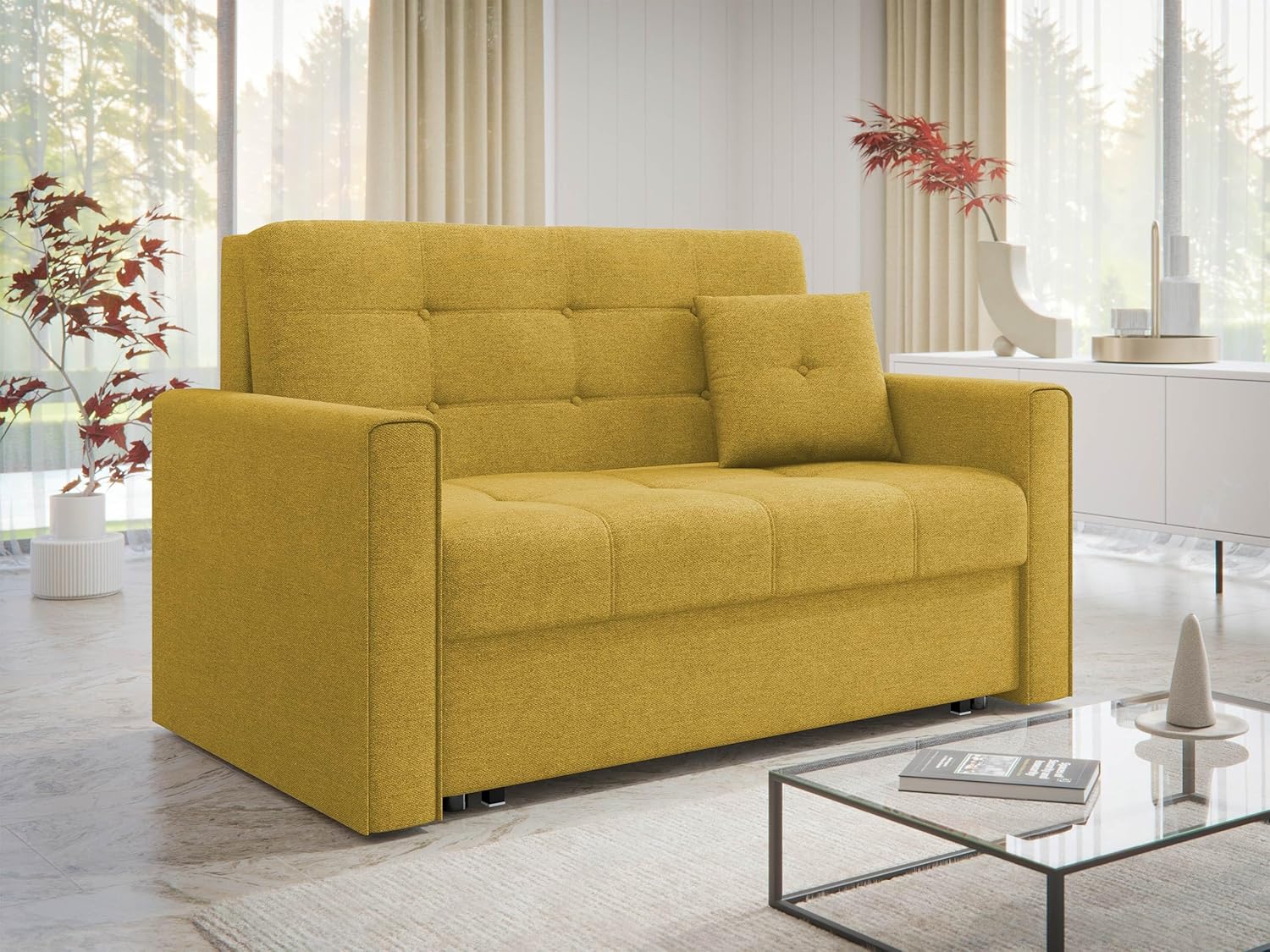 Mirjan24 Sofa Viva II Lux mit Schlaffunktion, Bettsofa, 2 Sitzer Polstersofa mit Bettkasten inkl. Kissen, Schlafsofa Sofagarnitur, Wohnlandschaft, Farbauswahl (Tatum 275)