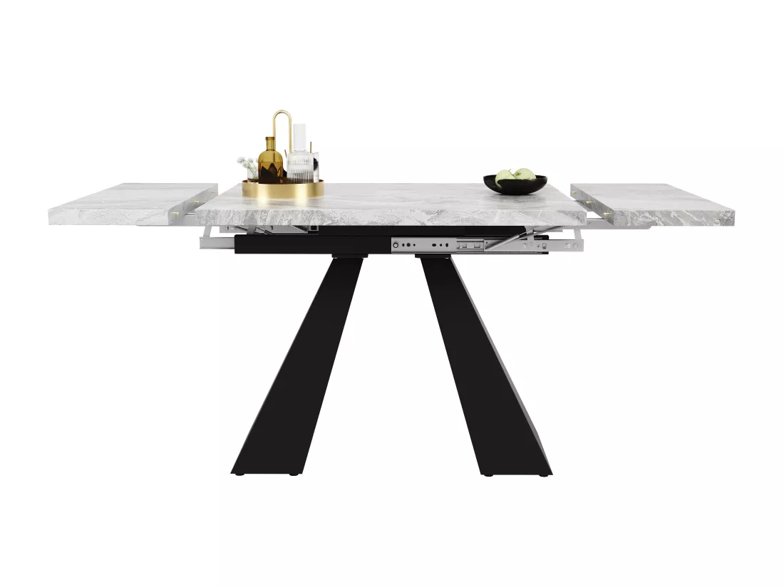 Table à manger extensible - 99-159 x 74 x 77 cm - Plateau en effet marbre - MDF et métal - Gris + noir