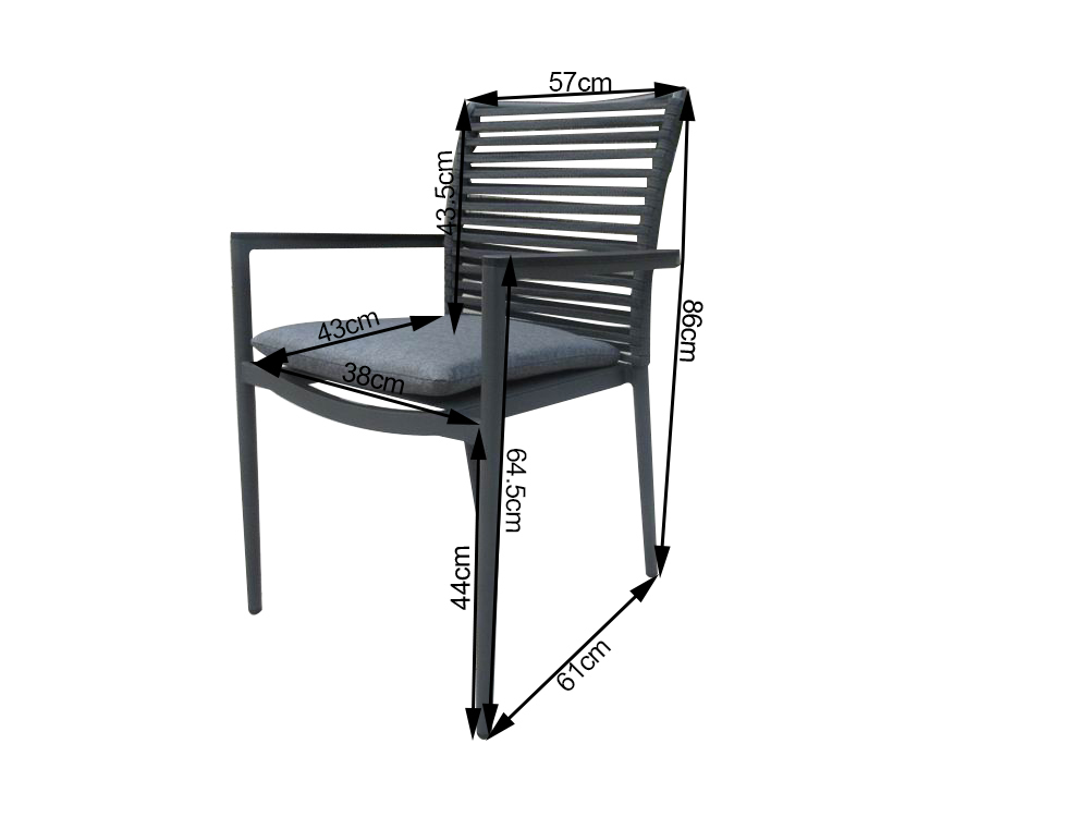 6-teiliges Gartenstuhl-Set - anthrazit - stapelbar - 61x86 cm