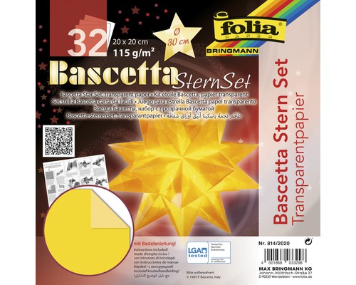 Bascetta Star Set, transparant papier 20x20 cm geel
