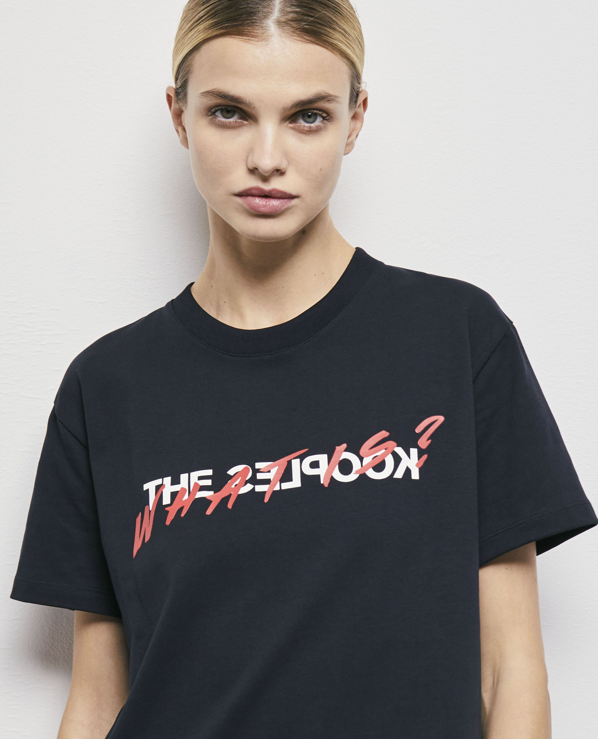 T-shirt noir coton imprimé What is