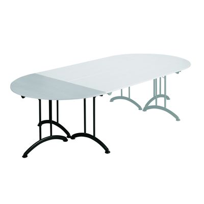 Table de réunion pliante - demi-ronde - L140 x H74 x P70 cm - gris/noir