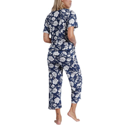 Admas - Pijama loungewear pantalón palazzo top Navy Flowers Azul