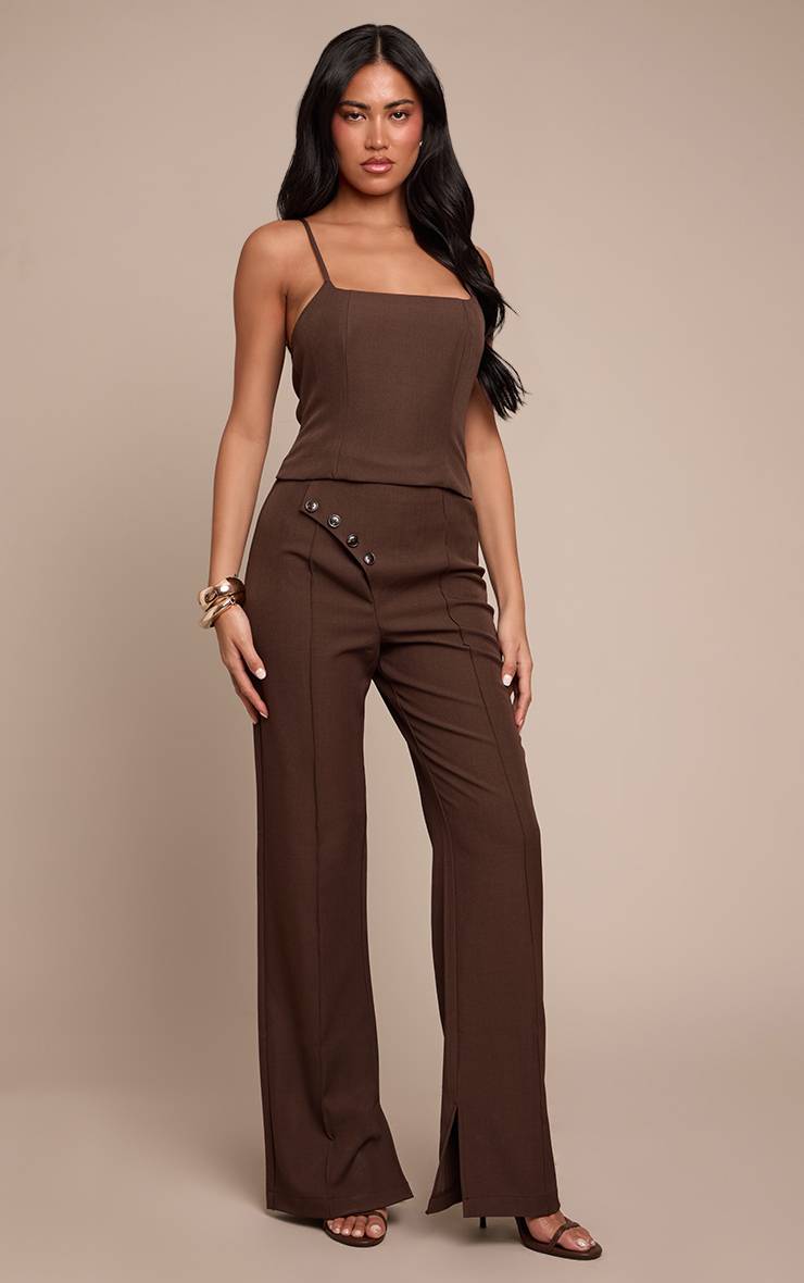 Chocolat Combinaison Pantalon Droite Ajustée En Tissu Tissé Avec Détails Boutonnés
