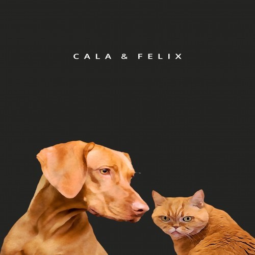 Retrato duplo personalizado em tamanho A4 dos seus animais de estimação em preto.