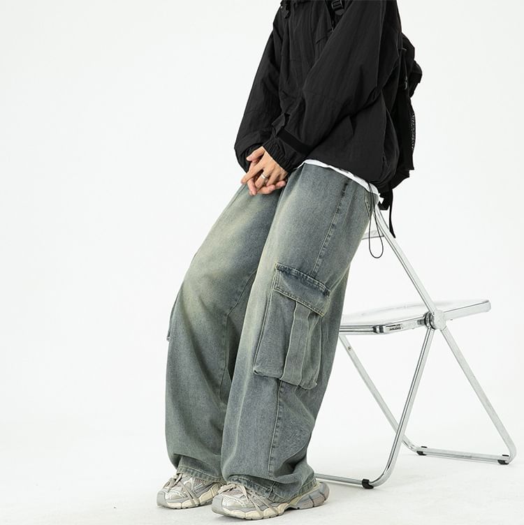 Neonity Wear - Mid Rise Washed Wide Leg Cargo Jeans