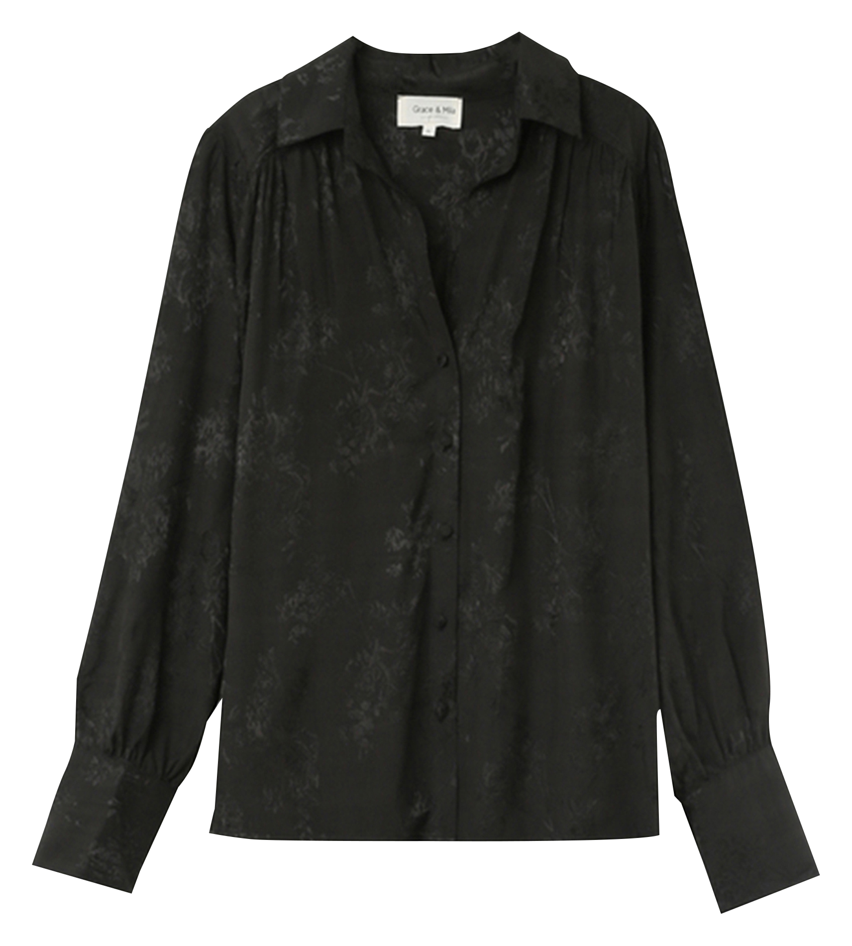 ORION - Chemise satinée en jacquard imprimé | Noir