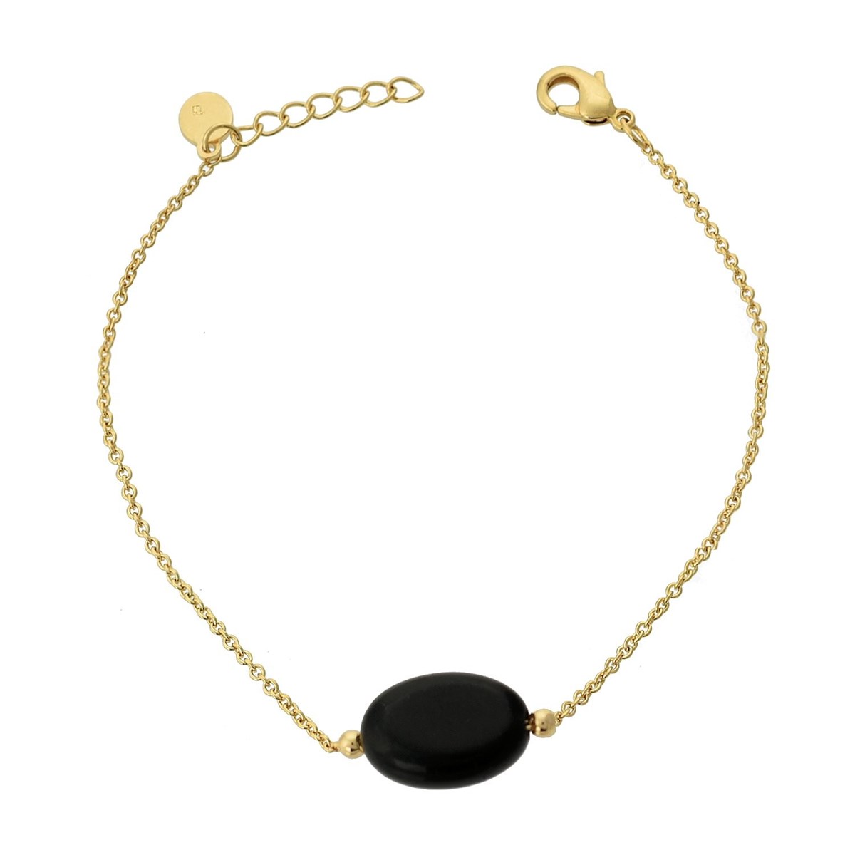 Bracelet agate pierre naturelle noire ovale Plaqué OR 750 3 microns