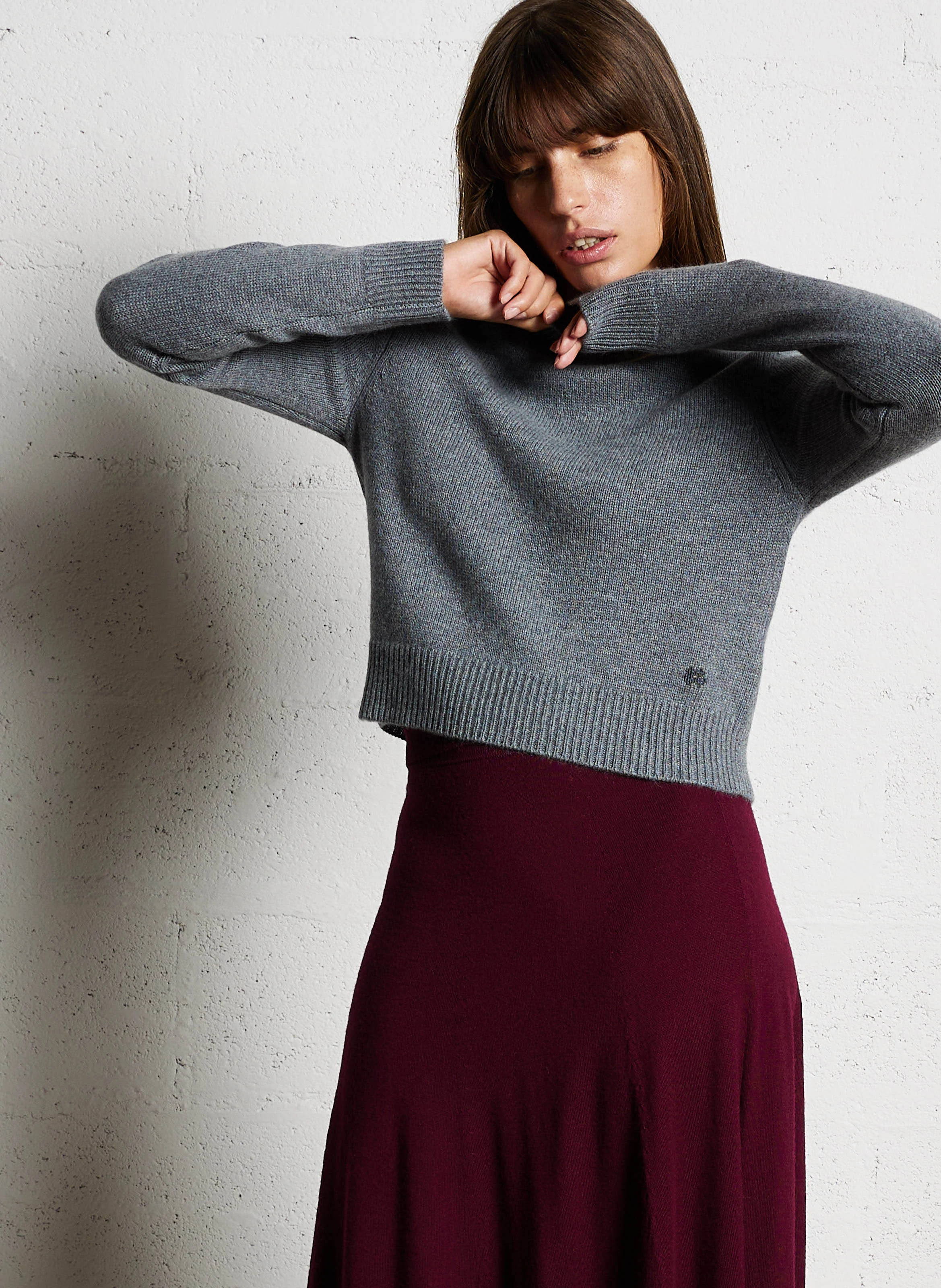 CAROLINE - Pull droit col rond en cachemire | Gris