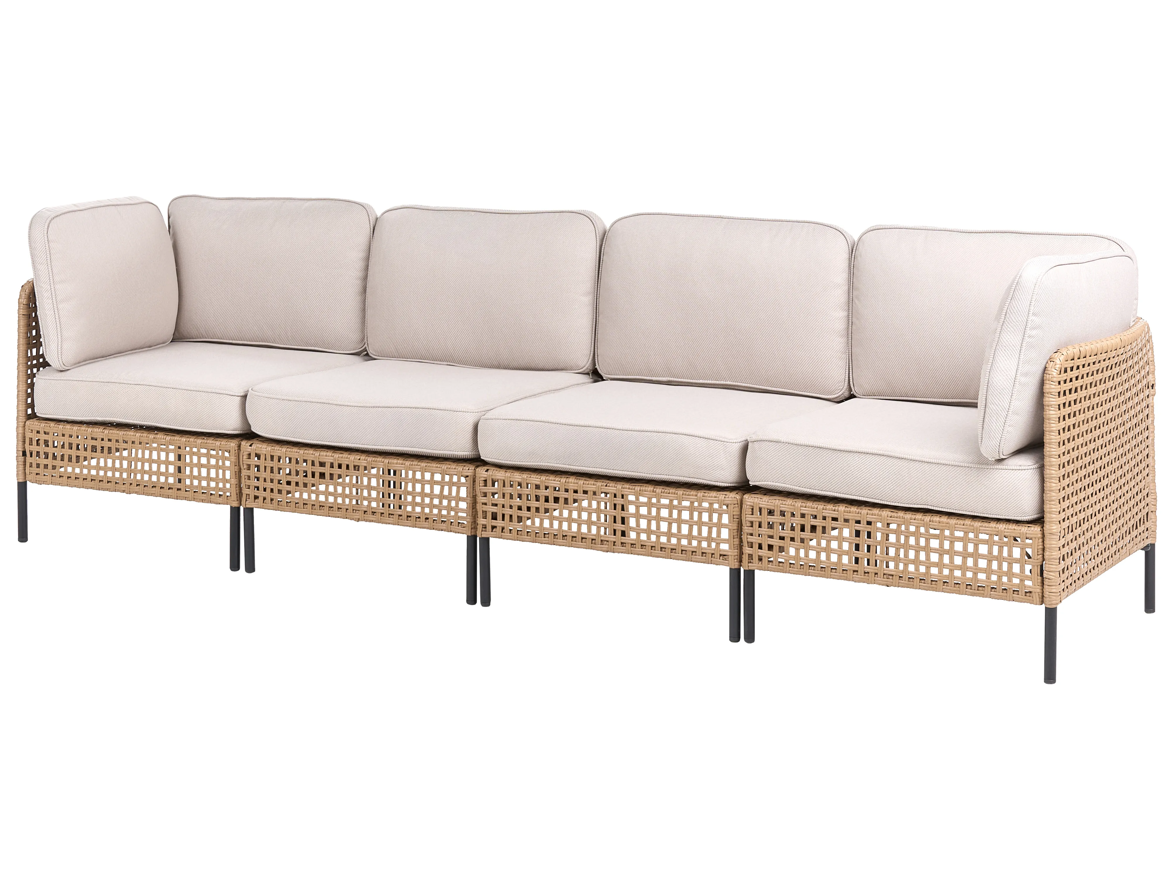 Tuinbank met tafel 4-zits OMEGANA modulair PE rotan Lichtbeige