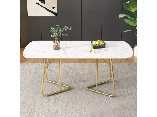 Table de salle à manger convient pour 4-6 personnes avec structure en marbre pieds de table en métal doré marbre