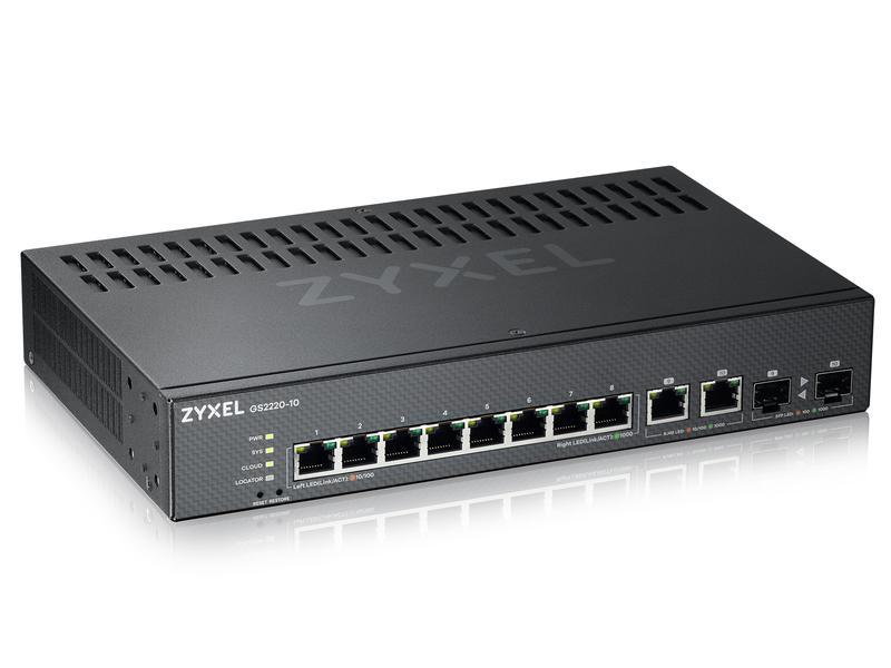 Zyxel Switch GS2220-10 10 Port 8-Port-GbE-Switch, Layer 2 managed, 8x GbE RJ-45 Ports, 2x GbE Combo-Port, lüfterlos