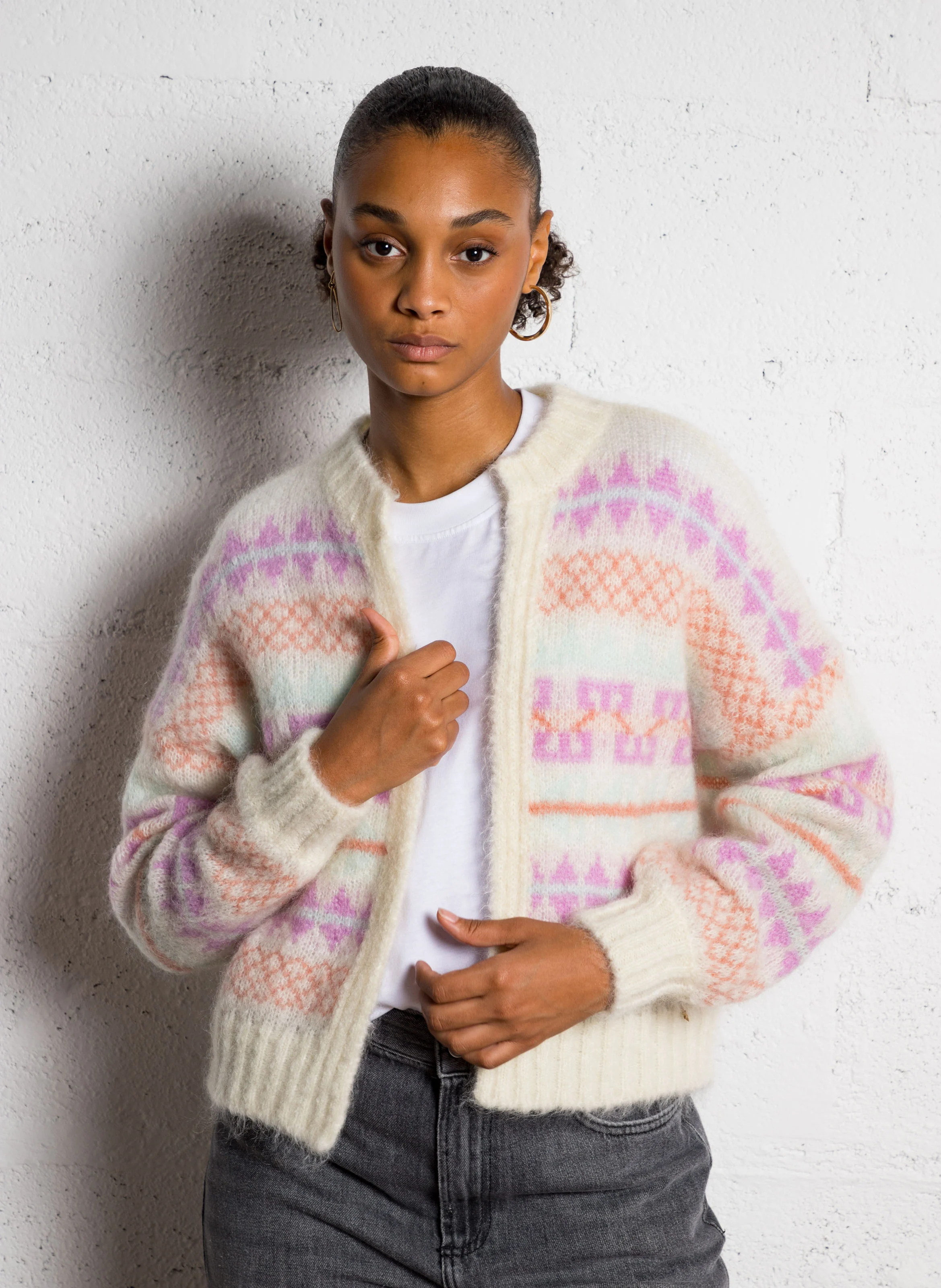 ALBUS - Gilet col rond en jacquard | Multicolore