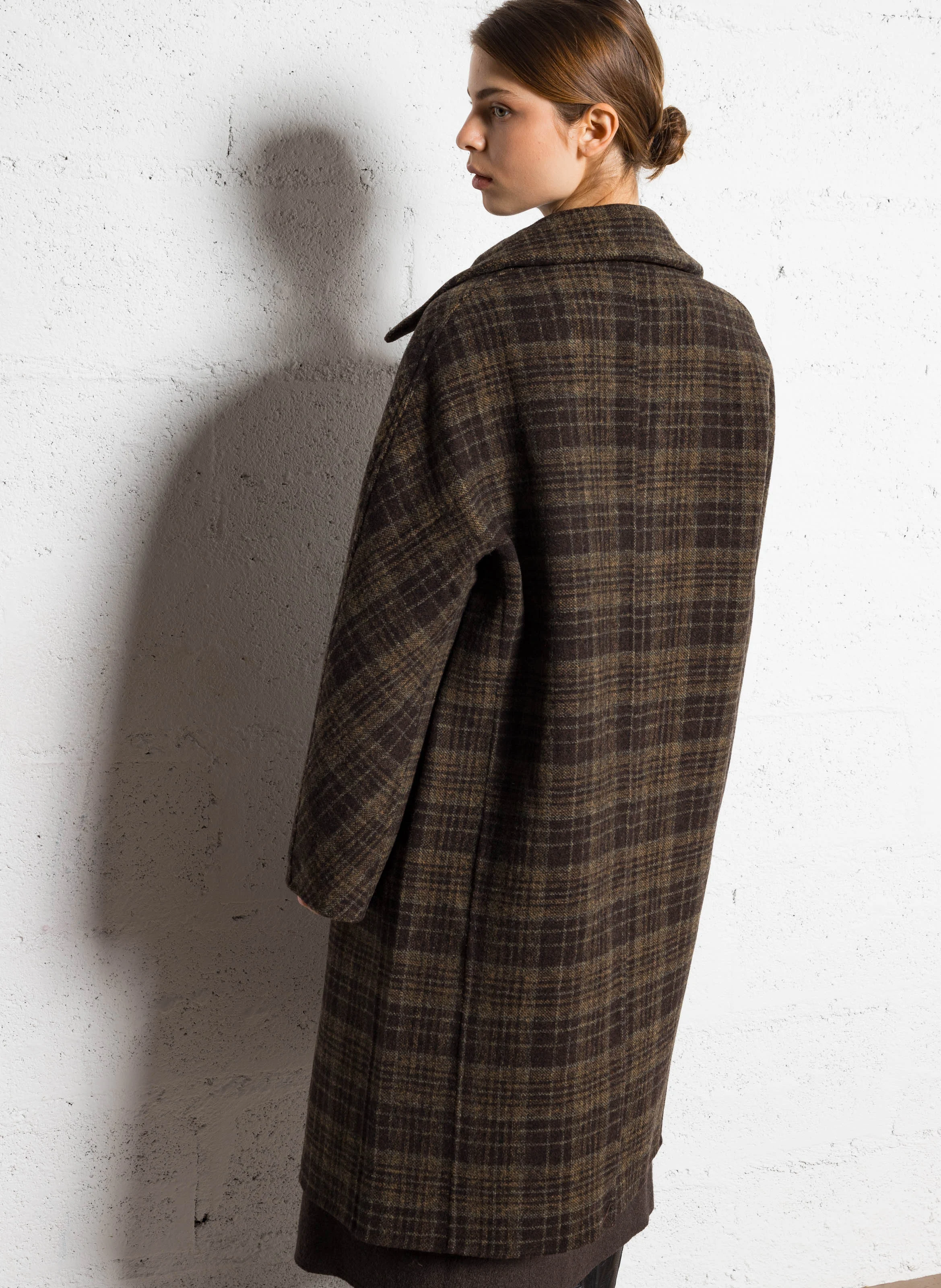 Manteau long à carreaux en laine mélangée | Marron
