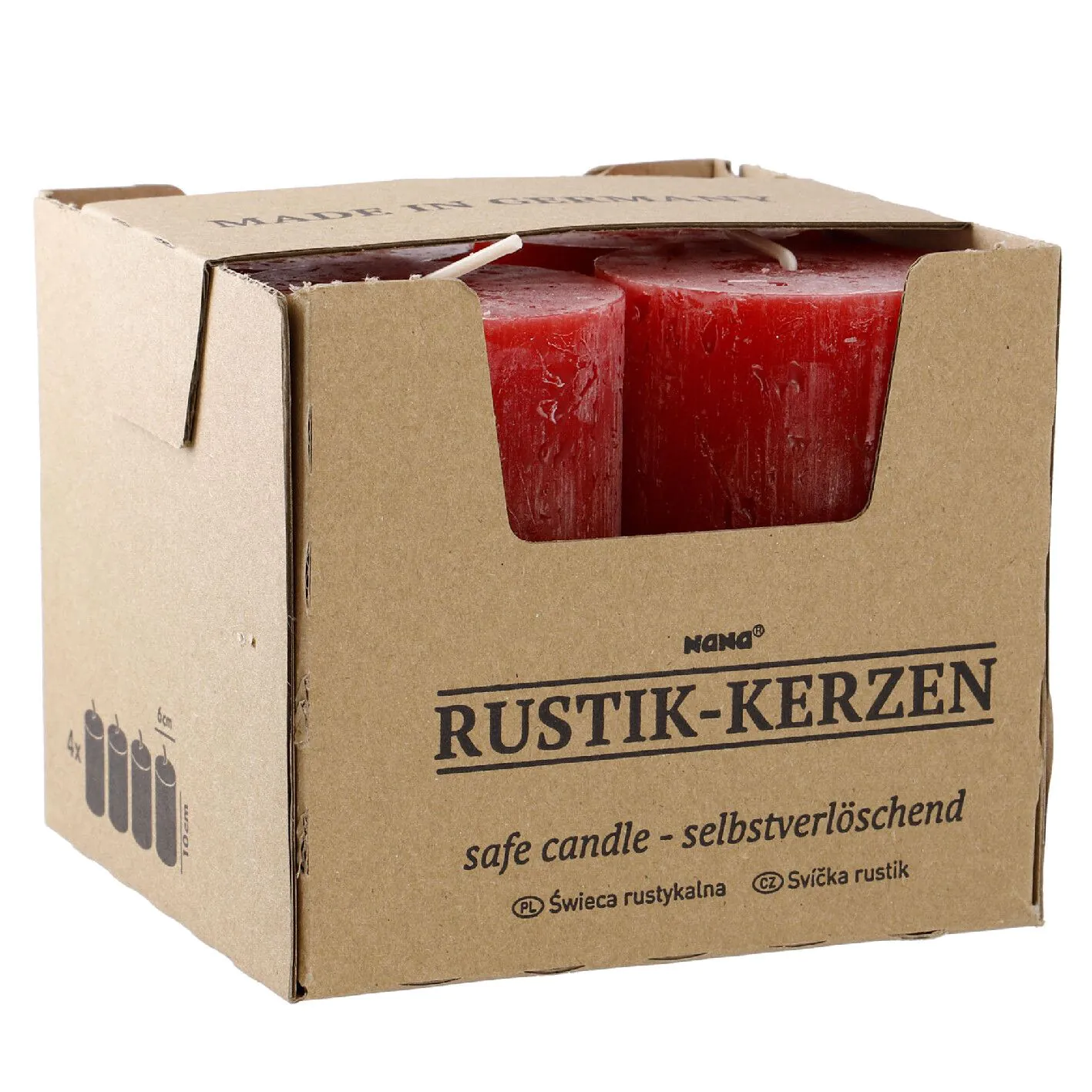 Rustik Kerzen Set - 4er Set in Rot (6 x 10 cm)