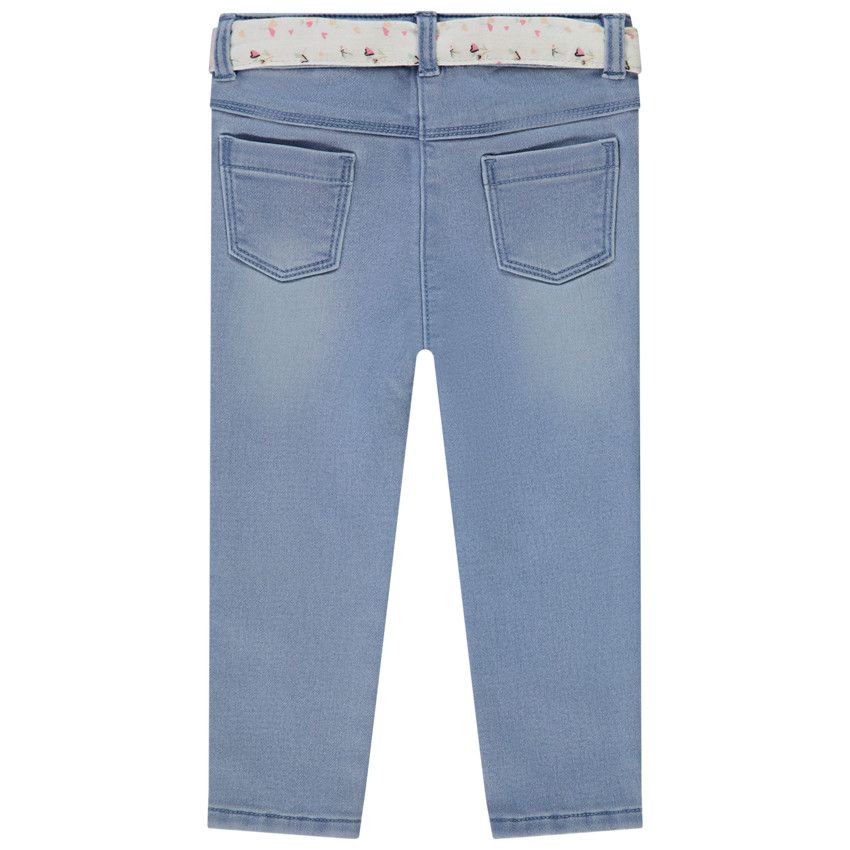 Jean droit avec ceinture à nouer imprimée pour bébé fille - Bleu