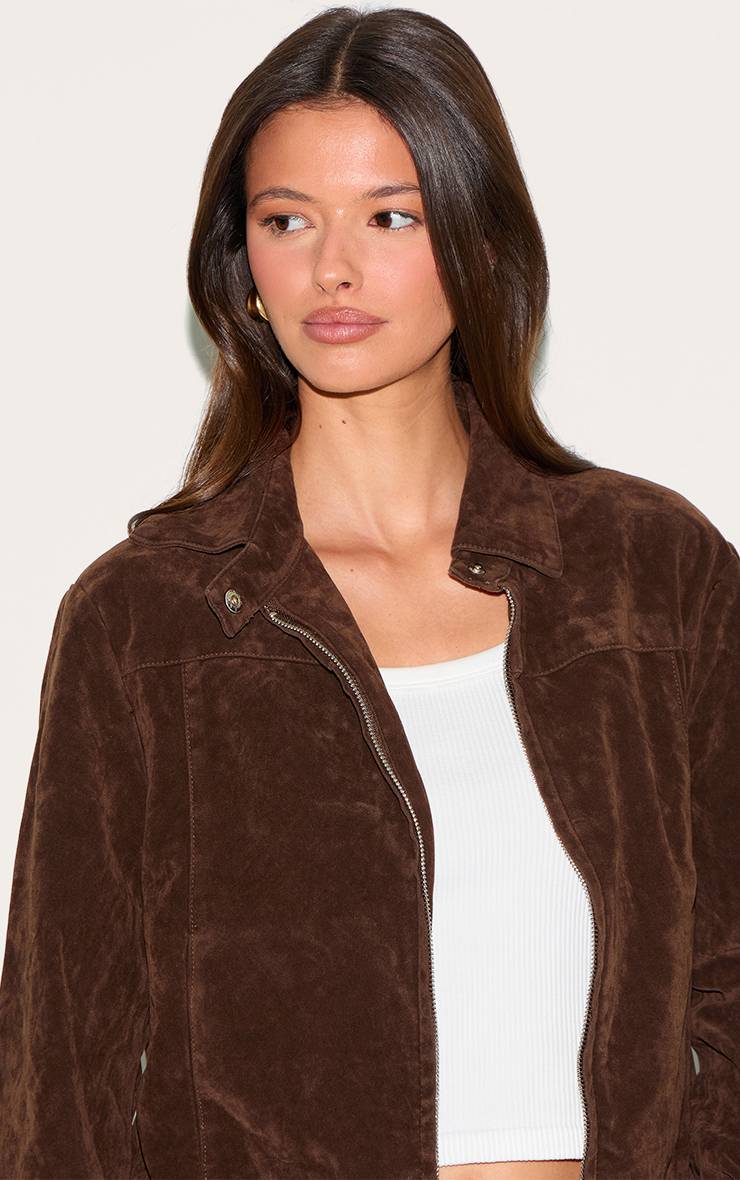 Marron Veste En Faux Suède Brossé Avec Détails De Coutures