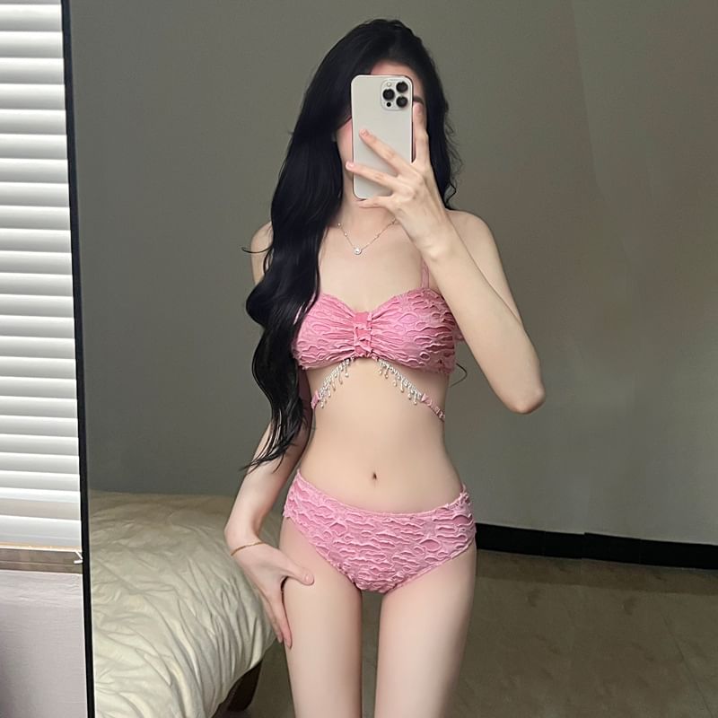 Sabbia - Set: Bikinitop met patroon + bikinibroekje + omslagdoek + wikkelminirok