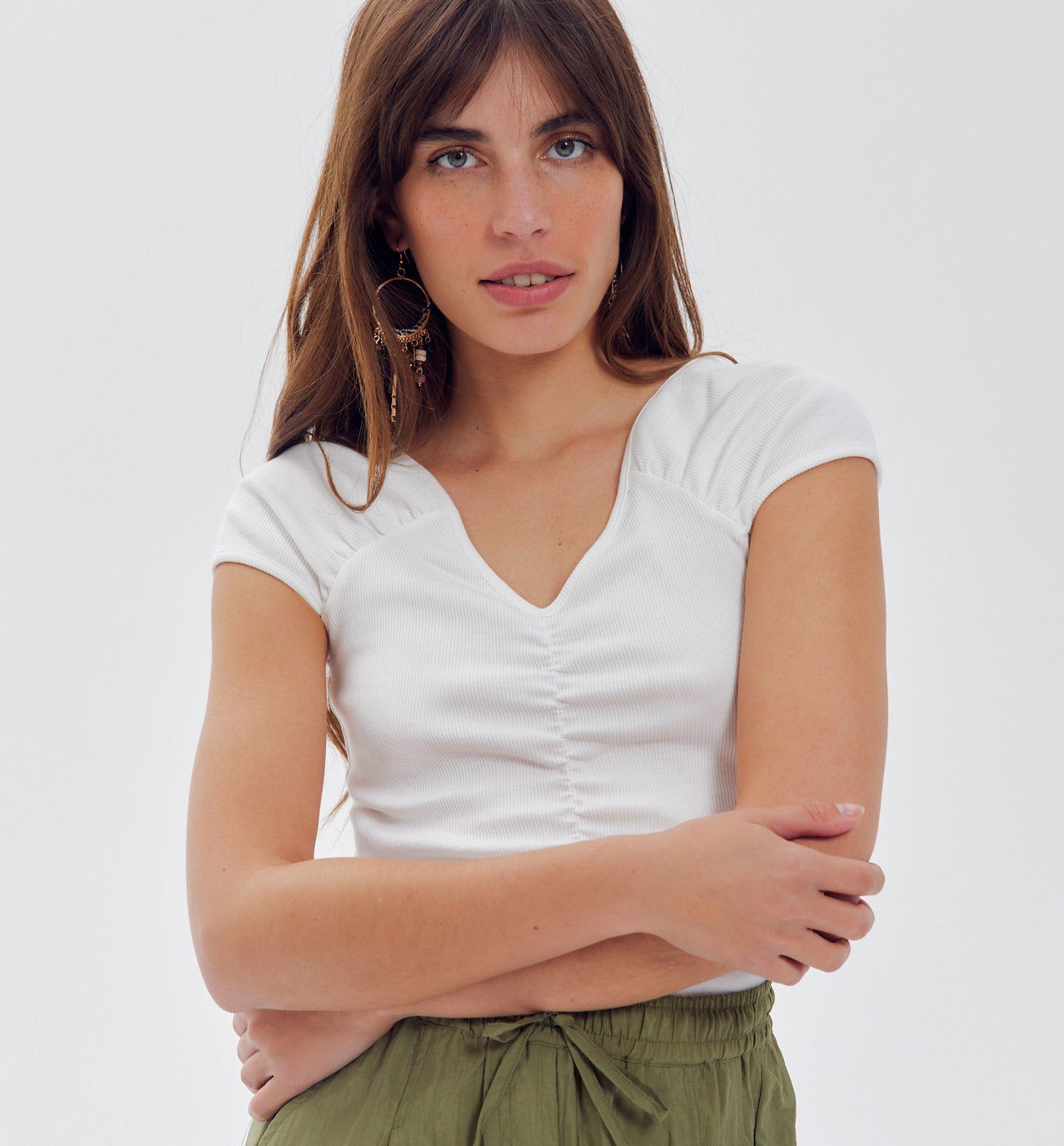 Top en jersey ctelé Femme - Ecru